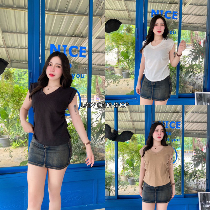 LADY DAKA SHOP เสื้อจั้มเอวคอวี ย่นข้างทรงค้างคาว เสื้อผ้าแฟชั่น