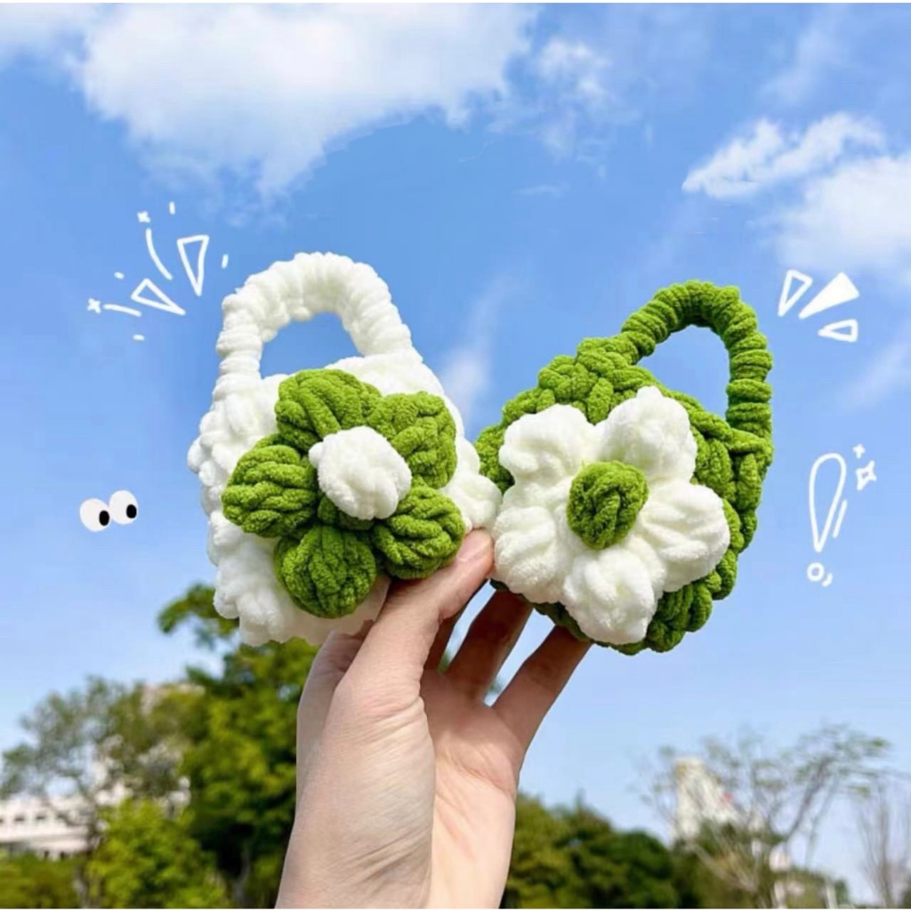 (#LQ881) มาแล้ว ยอดฮิต กระเป๋าถักใบจิ๋ว สำหรับใส่แอร์พอต หูฟัง ลายการ์ตูนน่ารักหลายแบบ พร้อมส่ง