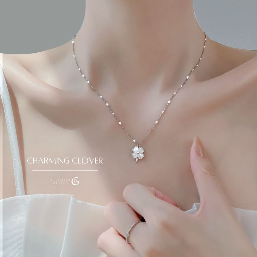 GLAMOR✨สร้อยคอมู Charming Clover สร้อยคอสวยๆ สร้อยคอเงิน สร้อยแฟชั่น จี้เงินแท้ สร้อยหินนำโชค
