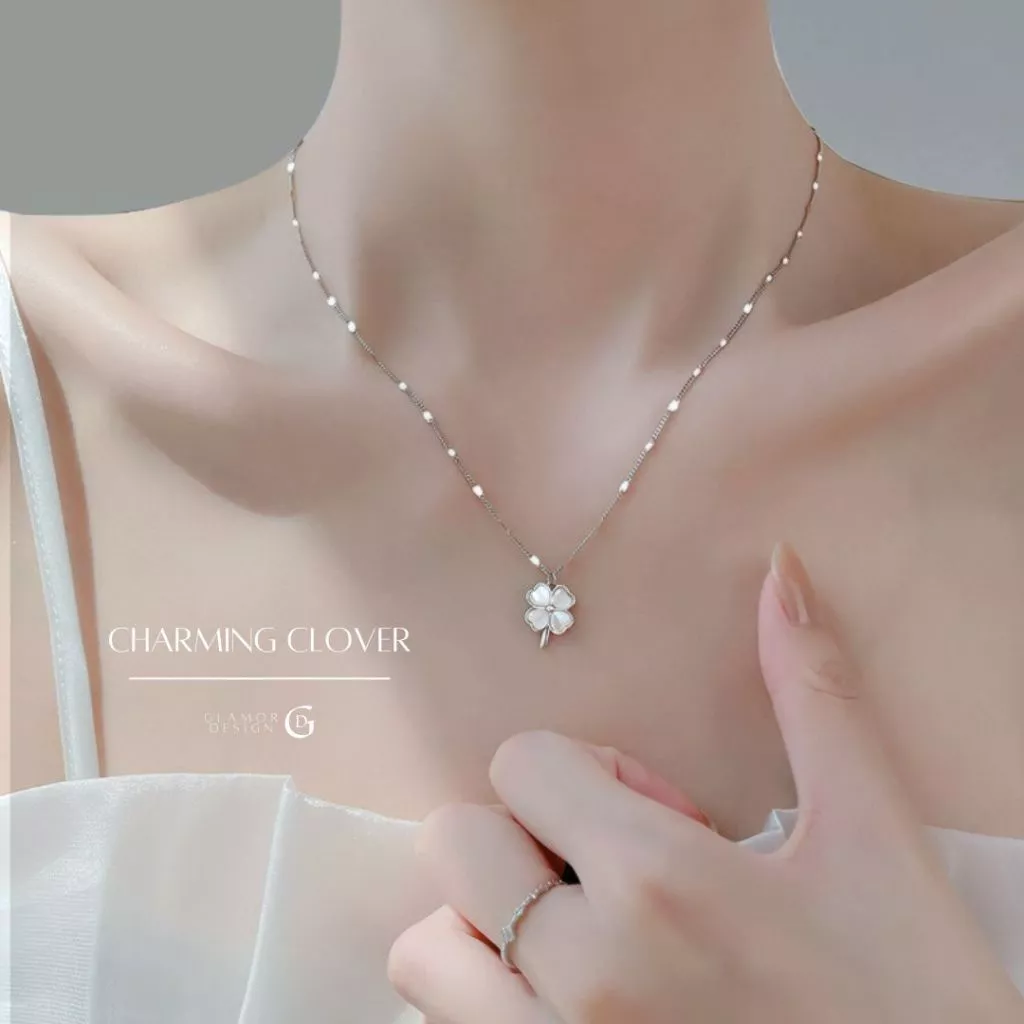 GLAMOR✨สร้อยคอมู Charming Clover สร้อยคอสวยๆ สร้อยคอเงิน สร้อยแฟชั่น จี้เงินแท้ สร้อยหินนำโชค