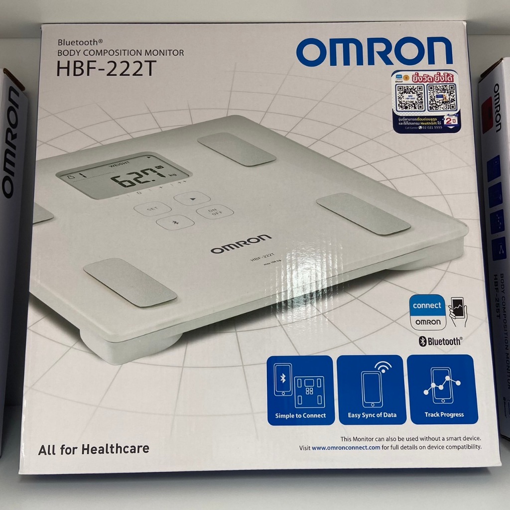 เครื่องชั่งน้ำหนักวิเคราะห์ไขมัน Omron HBF-222T เครื่องชั่งน้ำหนัก เชื่อมต่อบลูทูธ ผ่านแอพ รองรับ iO