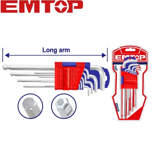 EMTOP กุญแจหกเหลี่ยม หัวบอล 9 ตัวชุด ยาว รุ่น EHKY2091 ( Hex Wrench )
