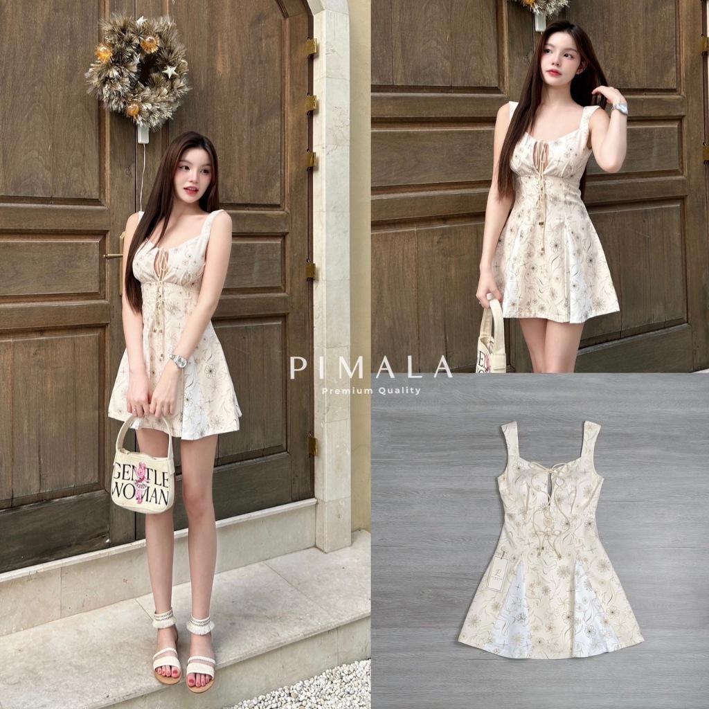 พร้อมส่ง Pimala 72 มินิเดรส เชือกสานผูกโบว์ เปิดหลังเซ็กซี่กรุบกริบ ซิปหลัง ลุคนี้คุณหนู ไปทะเล