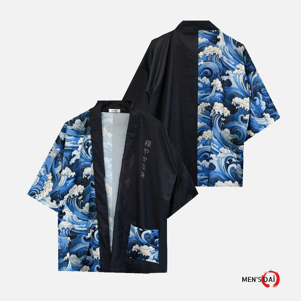 🔥 พร้อมส่ง🔥  เสื้อคลุมลายทะเลฟ้าอังษรญี่ปุ่น ทรงยูกาตะ เนื้อผ้าใส่สบาย ใส่ได้ทั้งผู้หญิงและผู้ชาย  Limited