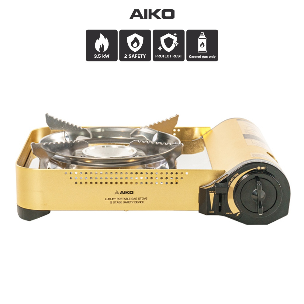 AIKO #AK-88 สีทอง เตาแก๊สปิคนิค เซฟตี้ดีไวส 3.5 กิโลวัตต์ (ไม่แถมแก๊ส) ***รับประกัน 1 ปี