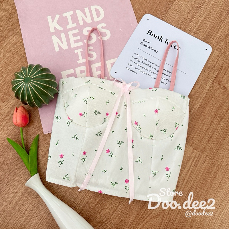 DOODEE2 เสื้อสายเดี่ยว เสริมฟองน้ำ ติดโบว์หน้า