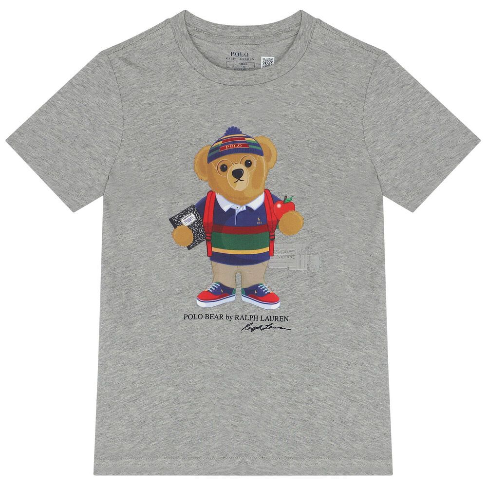 [New_ของแท้💯%_พร้อมส่ง]_Polo Ralph Lauren  Bear to School T-Shirt Boy Size เสื้อยืด Polo แขนสั้น สกรีนหมีไปโรงเรียน Boy
