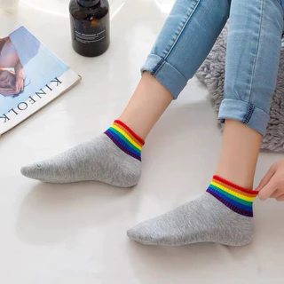 ถุงเท้าข้อสั้น คาดสี ขนาดฟรีไซต์ (ใส่ได้ทั้งชายและหญิง)
