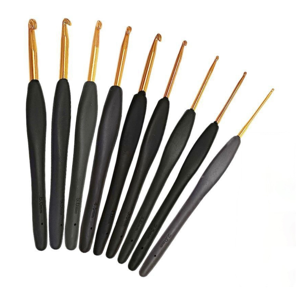 เข็มถักโครเชต์ ด้ามซิลิโคน 1 ชุด มี 9 ขนาด 2.0-6.0 mm