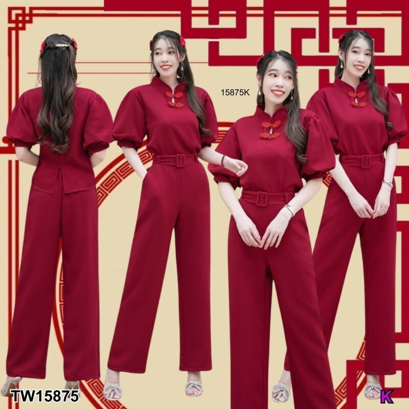 Set 3 ชิ้น เสื้อคอจีน+กางเกงขายาว+เข็มขัด NL15875