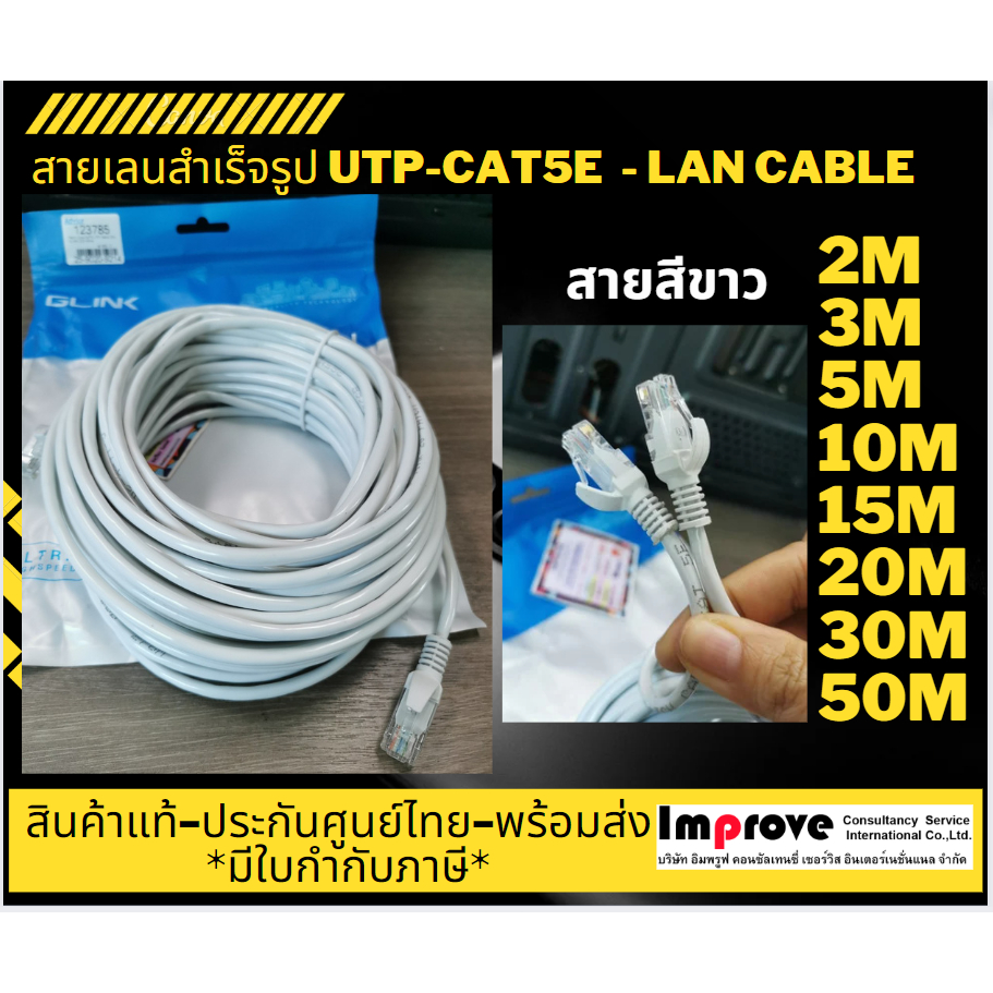 สายแลนสำเร็จรูป CAT5E พร้อมใช้งาน สีขาว Glink UTP LAN CAT5E-RJ45-CAT5 UTP Cable - GLINK (GLINK20)