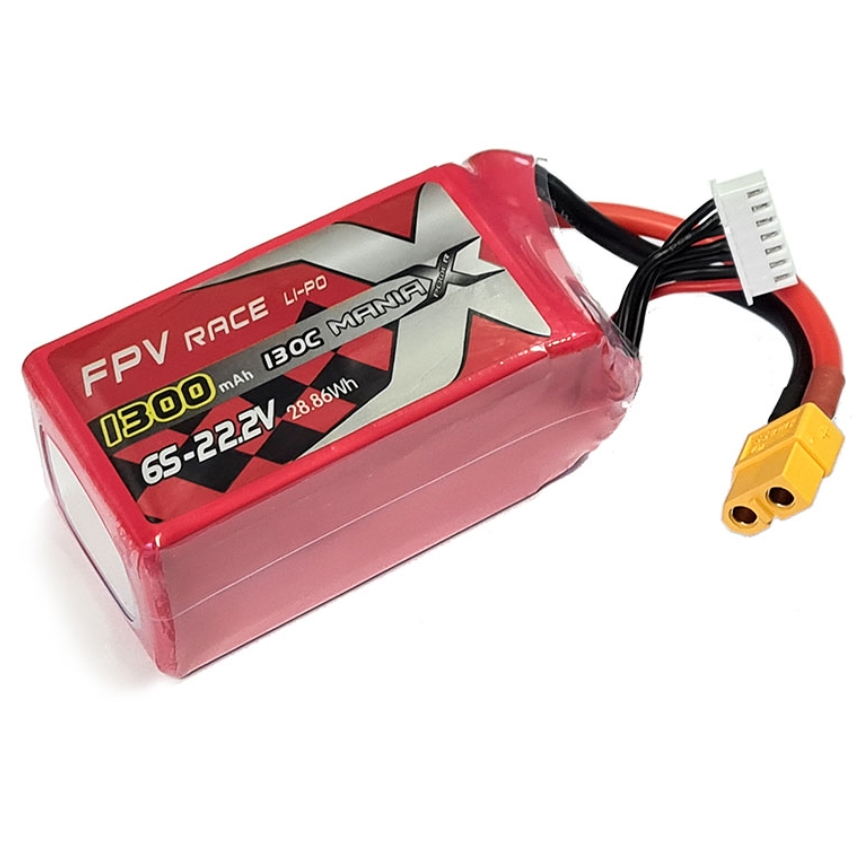 [แบตเตอรี่ 6เซล] รุ่นใหม่เบากว่าเดิม Maniax 1300mah 6S 22.2V 130C XT60 สำหรับ FPV