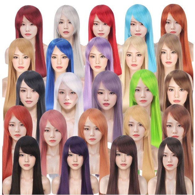 วิกผมคอสเพลย์Cosplay เนตหุ่น ตรงยาว80cm ผมหน้ายาวเลยจมูก พร้อมส่งจากกรุงเทพฯ (K026-1)