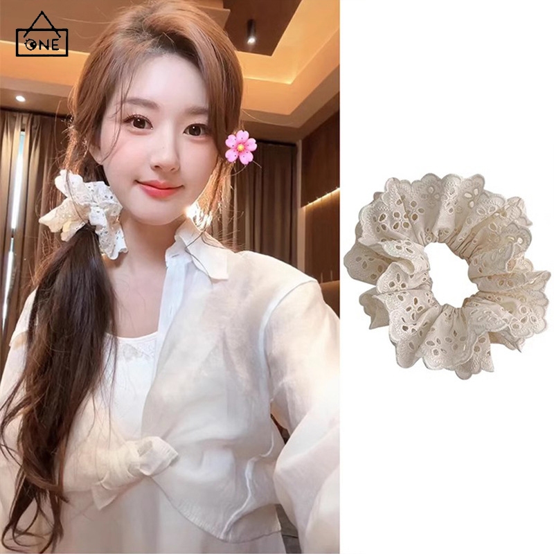 COD❤️ยางรัดผมใหญ่ผ้าฝ้ายแท้ลูกไม้สีขาวสไตล์เกาหลีแฟชั่นหวานหางม้าเครื่องประดับผมสำหรับผู้หญิงเข้ากับทุกการแต่งกาย-a.one
