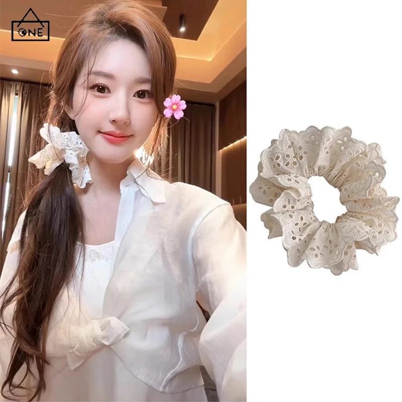 ยางรัดผมผ้าฝ้าย ลูกไม้สีขาว สไตล์เกาหลี หางม้า