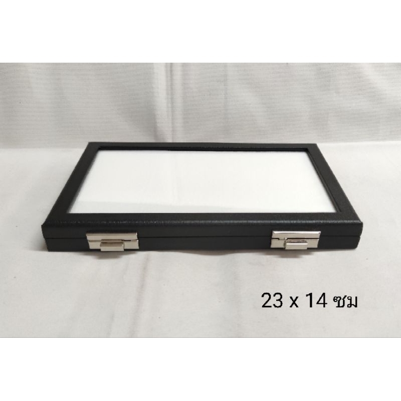 กล่องหนังเทียม ตัวล็อคสีทอง ฝากระจก กล่องเก็บพลอยสี / Leatherette gemstone box, gemstone case