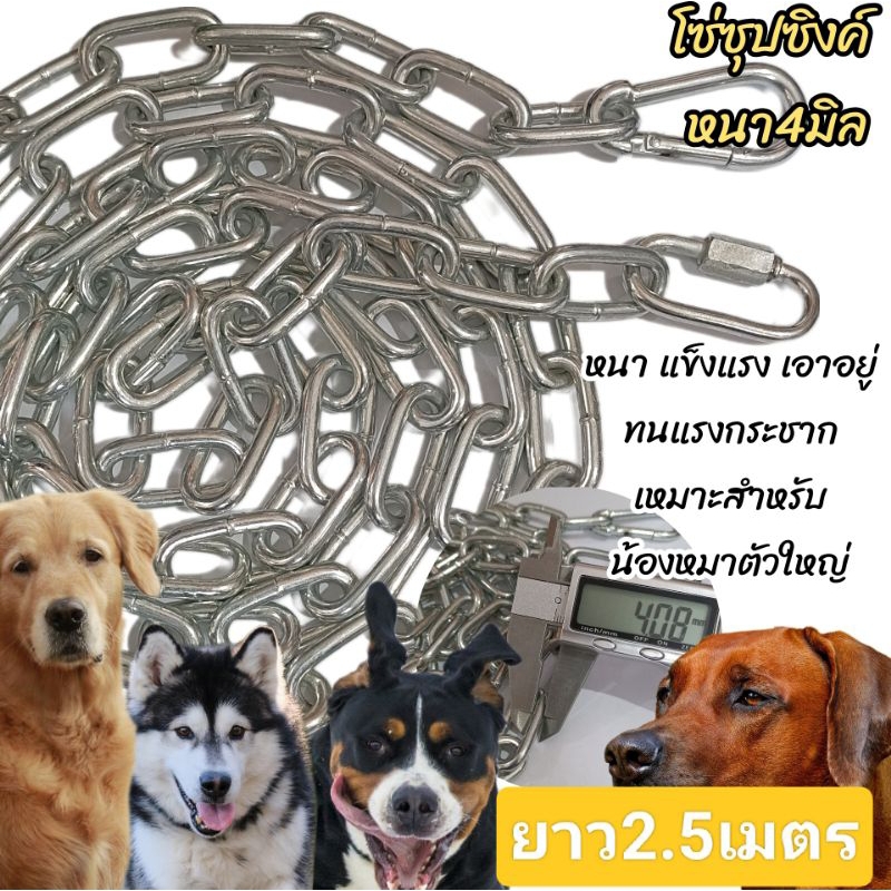 (โซ่หนา4มิล/ยาว2.5เมตร) โซ่หมา โซ่ชุปซิงค์(ขึ้นสนิมยาก) หนาแข็งแรงสำหรับสุนัขขนาดใหญ่