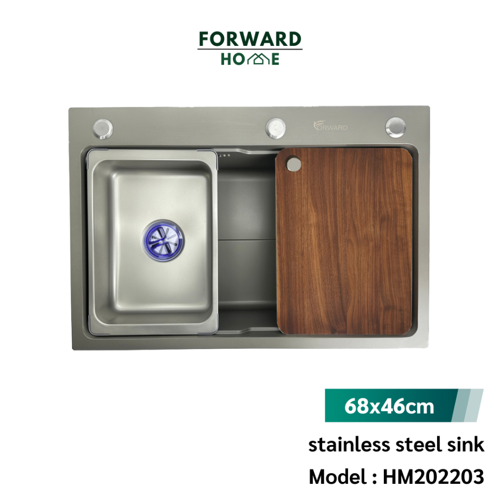 Forward ซิงค์ล้างจานสแตนเลส อ่างล้างจานสแตนเลส 1หลุมสีเทา ขนาด68x46ซม พร้อมอุปรณ์เสริม stainless steel sink รุ่นHM202203