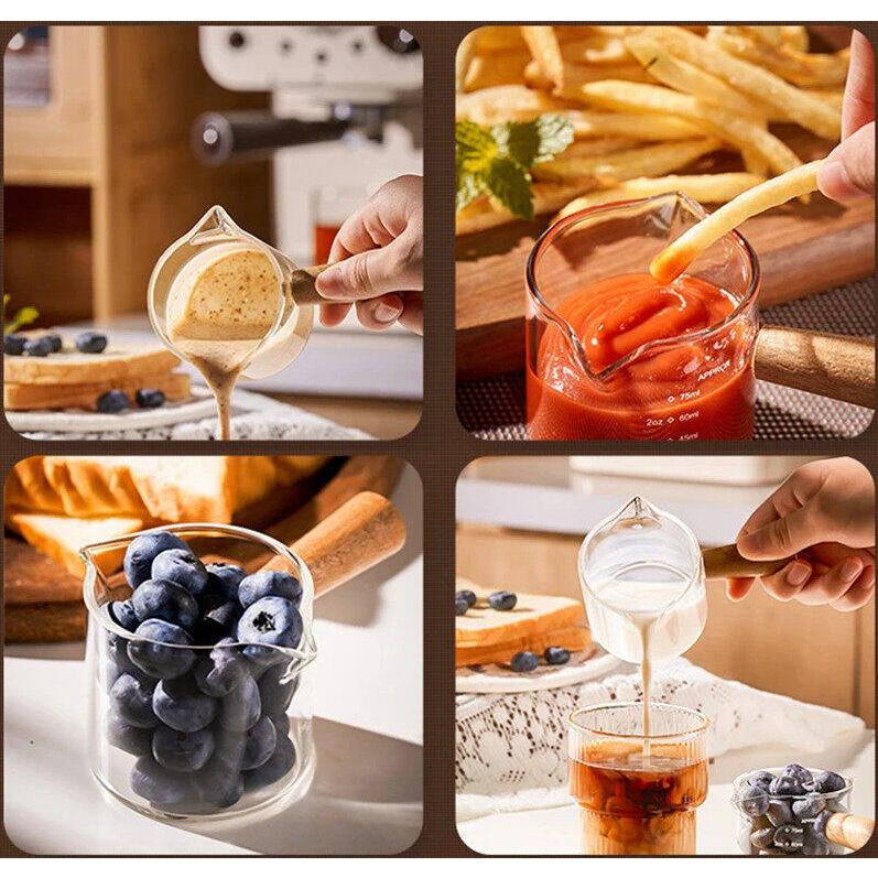 แก้วตวง 75/ 120 ml  ถ้วยตวง แก้วช็อต กาแฟเอสเปรสโซ่ ด้ามจับไม้ แก้วตวงสองปาก - รูปที่ 3