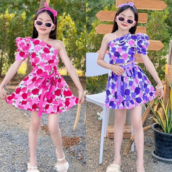 🎀🎀 ชุดเซตเปิดไหล่ลายดอกไม้ สีสวย สดใส🌸🎉ผูกโบว์เอวได้ทั้งด้านหน้า น่ารักๆ