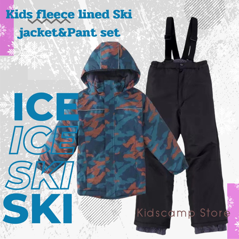 ชุดสกีเด็กโตKids fleece lined ski jacket&pants set