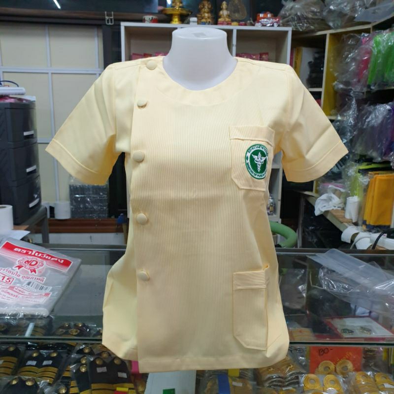 เสื้อกระทรวงริ้วเหลืองคอกลมคอปก