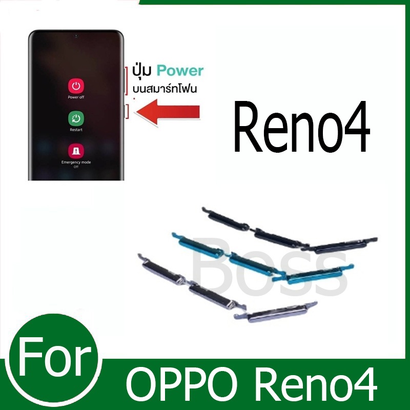 ปุ่มกดสวิทช์ด้านนอก OPPO Reno4 ปุ่มเปิด/ปิด ปรับระดับเสียงขึ้นลง ปุ่มเพิ่มเสียง ปุ่มลดเสียง