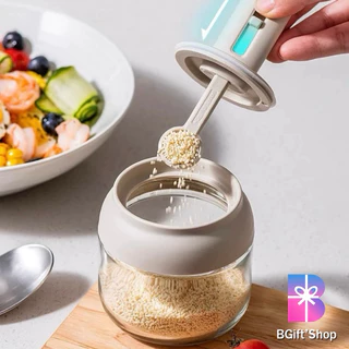 กระปุกเครื่องปรุง สูญญากาศ พร้อมช้อน 300ml. โหลแก้ว มีซีลยางกันความชื้น