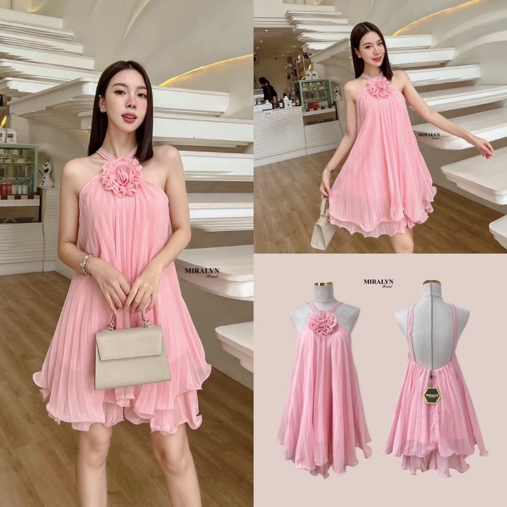 (พร้อมส่ง) Miralyn56 set2ชิ้นเสื้ออัดจีบแต่งดอกไม้ที่อกงานจับจีบทั้งชุดผ้าซีฟองระบายทั้งชุดใส่สบาย