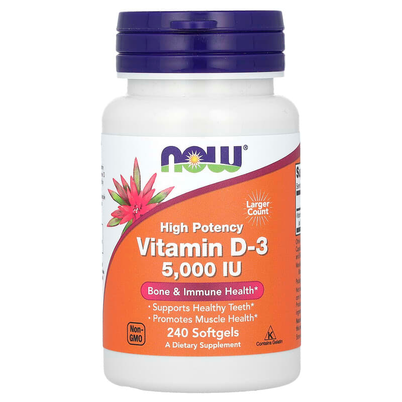 Now Foods, Vitamin D3 , 125 mcg (5,000 IU), 240 Softgels.