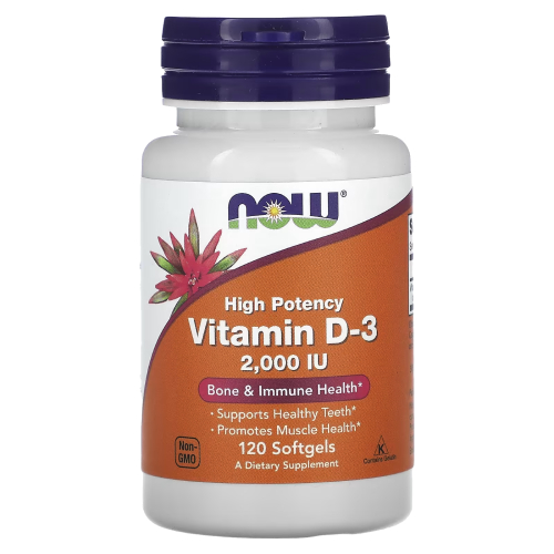 วิตามินดี3 NOW Foods, Vitamin D-3, High Potency, 50 mcg (2,000 IU), 120 Softgels