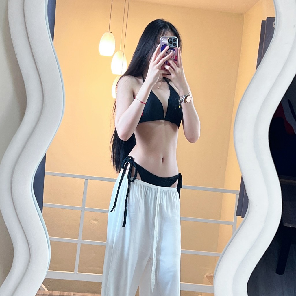 ชุดว่ายน้ำบิกีนี่ 2 ชิ้น ผ้าเปลือกไม้ มีฟองน้ำในตัว 🛟 ผ้าหนาใส่สบายเชือกแต่งผูกได้เอง ใส่ว่ายน้ำ รุ่น ชายหาด B-005-3-AA