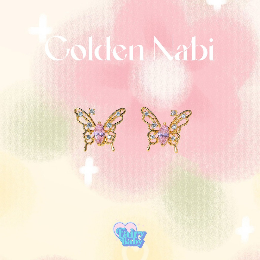 Fairybaby ต่างหู Golden Nabi ตุ้มหู ผีเสื้อ สีทอง ตุ้มหู เครื่องประดับ แฟชั่น จิวน่ารัก (E2-049)