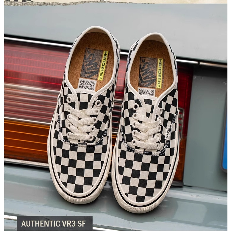 แท้ % Vans Authentic VR3 SF รองเท้าลําลองสีอ่อนกระดานหมากรุกขาวดํา
