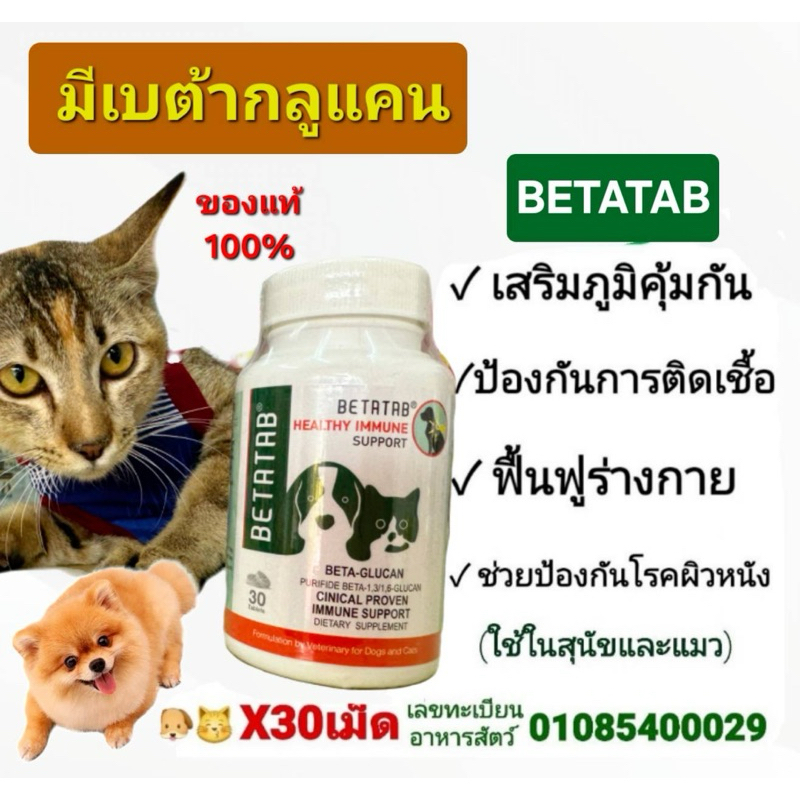 betatabวิตามินเสริมสร้างภูมิคุ้มกัน สำหรับสุนัขและแมว ขนาดบรรจุ 30 เม็ด