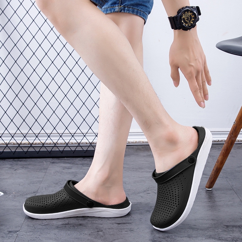 Jukoy Hot รองเท้าแตะผู้ชายแบบสวม มีสายรัดส้น สีพื้น สามารถใส่ได้ทุกโอกาส วัสดุยางนิ่มโดนน้ำได้ พื้นกันลื่นแน่นๆ