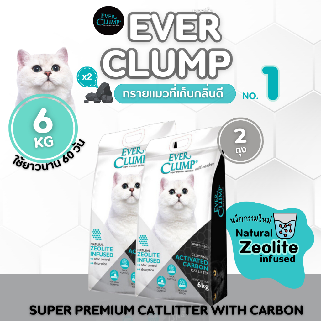 Everclump ทรายแมวเก็บกลิ่นดี ทรายภูเขาไฟ 8L (6kg) แบบจับตัวเป็นก้อน (พร้อม 2 ถุง รวมเป็น 8L)