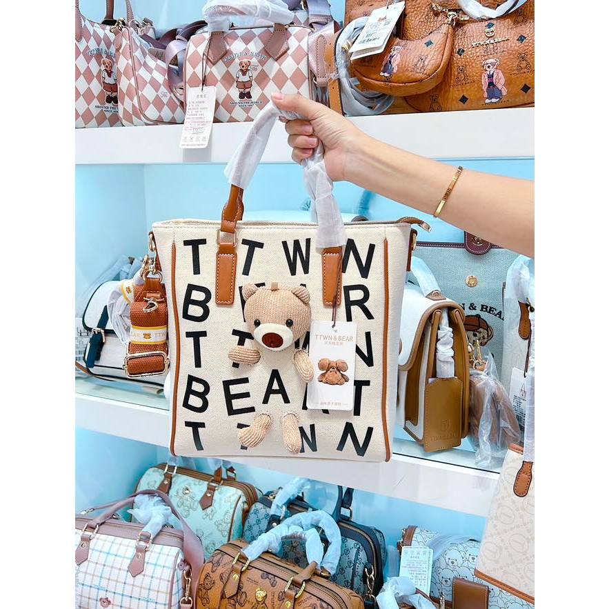 กระเป๋าช็อปปิ้งสะพายข้างแคนวาสน้องหมีรุ่นใหม่TTWN Bear
