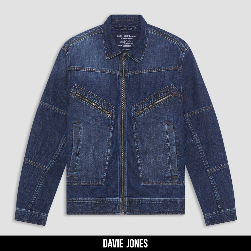 DAVIE JONES เสื้อแจ็คเก็ต ยีนส์ Slim fit Denim Jacket JK0027 สีน้ำเงิน