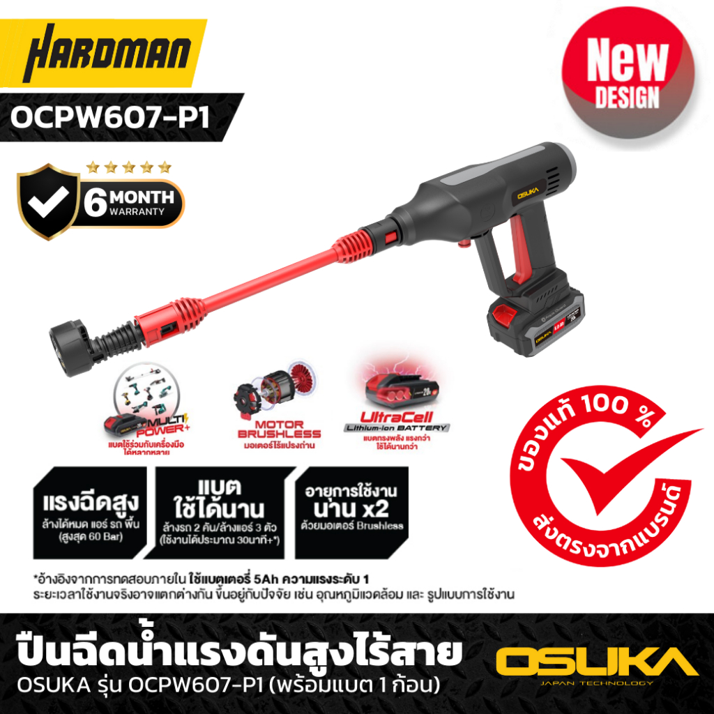 OSUKA รุ่น OCPW607-P1 ปืนฉีดน้ำแรงดันสูงไร้สาย 60 บาร์