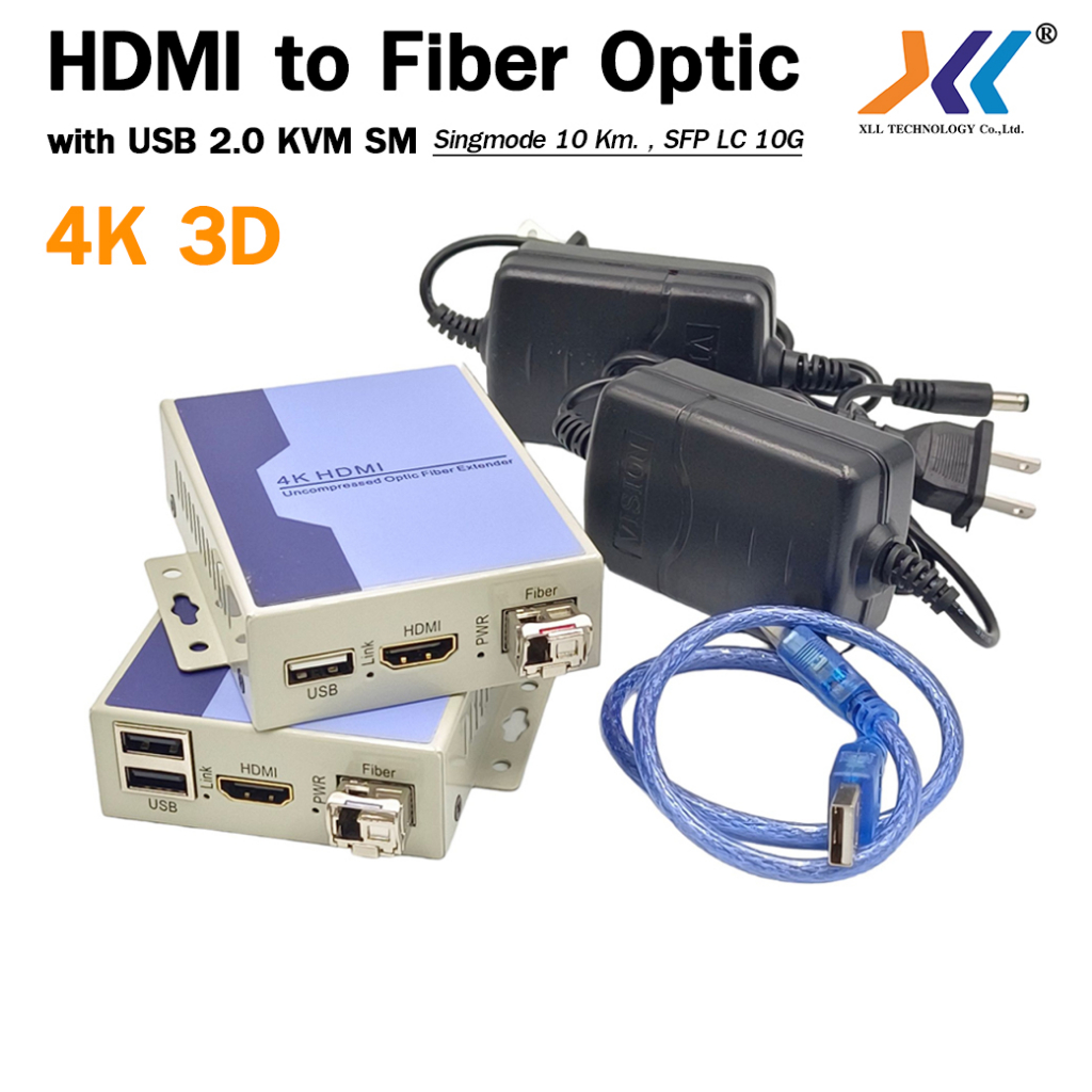 HDMI Fiber Media Converter LC SIMPLEX 10KM KVM 3D 4K กล่องแปลง