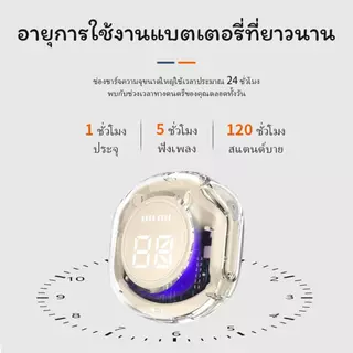 TWS HK-6 หูฟังไร้สาย บลูทูธ 5.3 จอแสดงผล LED พร้อมเคสชาร์จไร้สาย ควบคุมแบบสัมผัส ไมโครโฟนในตัว สีคริสตัลใส หูฟังกีฬา