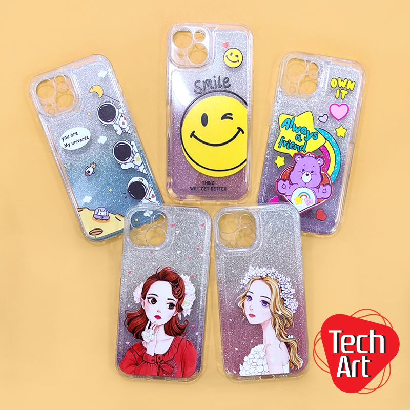 พร้อมส่ง!! รุ่น i7+ 11 15 15Pro 15ProMax เคสนิ่มใสกันกล้องแผ่นกากเพชรไล่สีพิมพ์ลายการ์ตูน