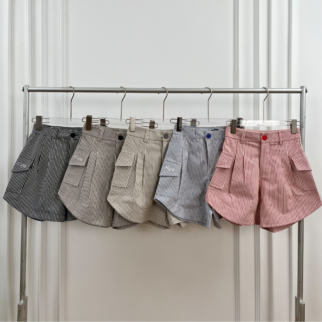 Atipashop - ATIPA STRIPE SHORT PANTS กางเกงขาสั้น ทรงคาร์โก้ ลายทาง