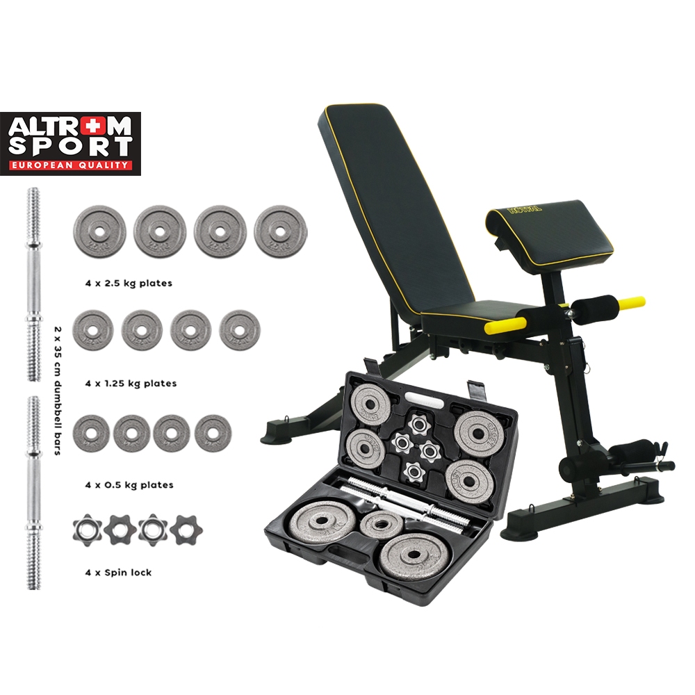 Altrom Sport รุ่น AM-021DZK + DBS20Kg ม้านั่งออกกำลังกาย + ดัมเบลเซท 20 kg.