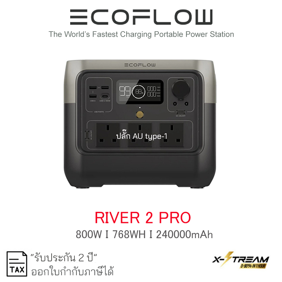 EcoFlow RIVER 2 Pro Portable Power Station แบตเตอรี่ 800W AC แบตเตอรี่สำรอง อเนกประสงค์ พกพาสะดวก