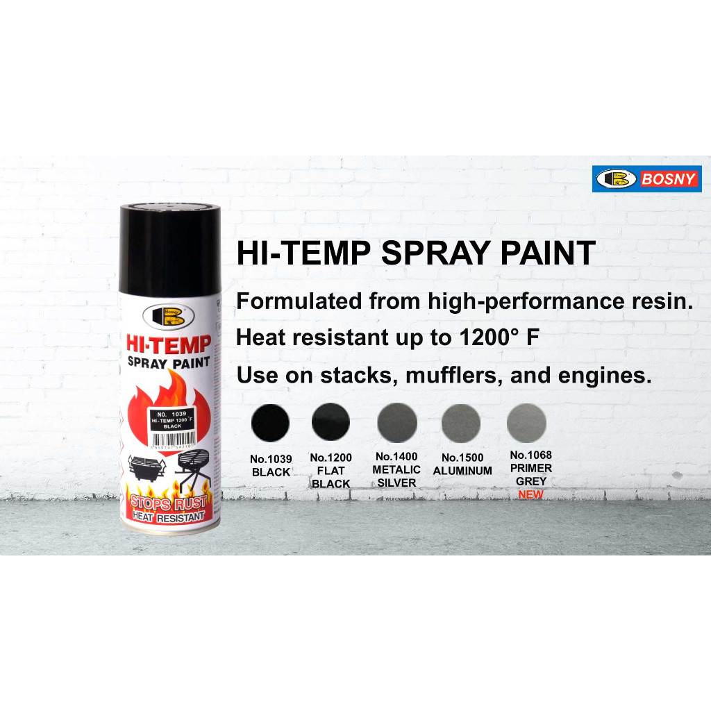 สีสเปรย์ทนความร้อน Bosny HI-Temp Spray Paint 1200F (648 องศาเซลเซียส) สเปรย์ สเปรย์กันความร้อน บอสนี่ สเปรย์ทนความร้อน