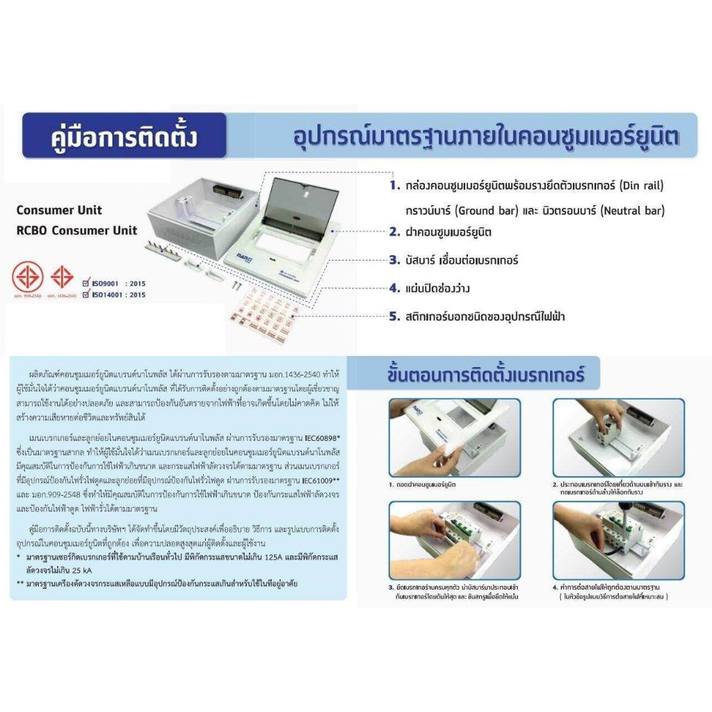 ตู้คอนซูมเมอร์ ยูนิต NANO PLUS เมน+ 14ช่อง (พร้อมMCB 40A,50A,63A+ลูกย่อย12ลูก) - รูปที่ 3