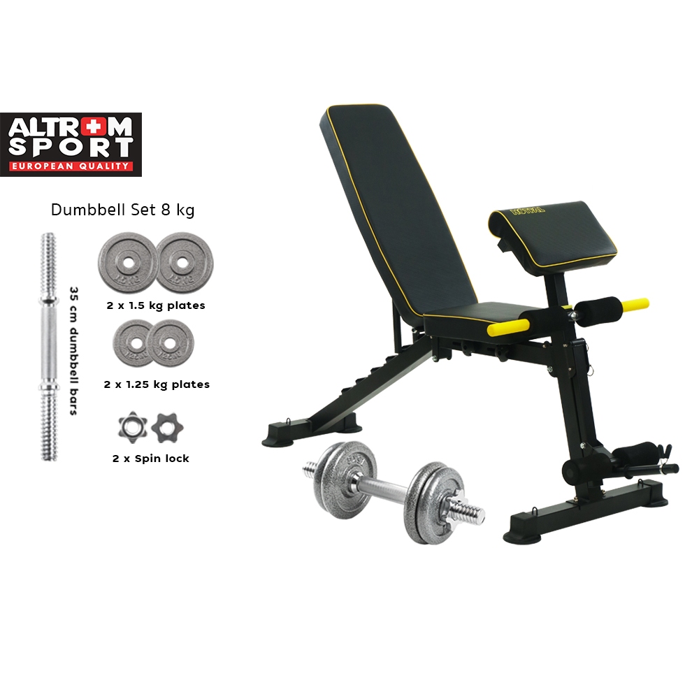 Altrom Sport รุ่น AM-021DZK + DBS8Kg ม้านั่งออกกำลังกาย + ดัมเบลเซท 8 kg.