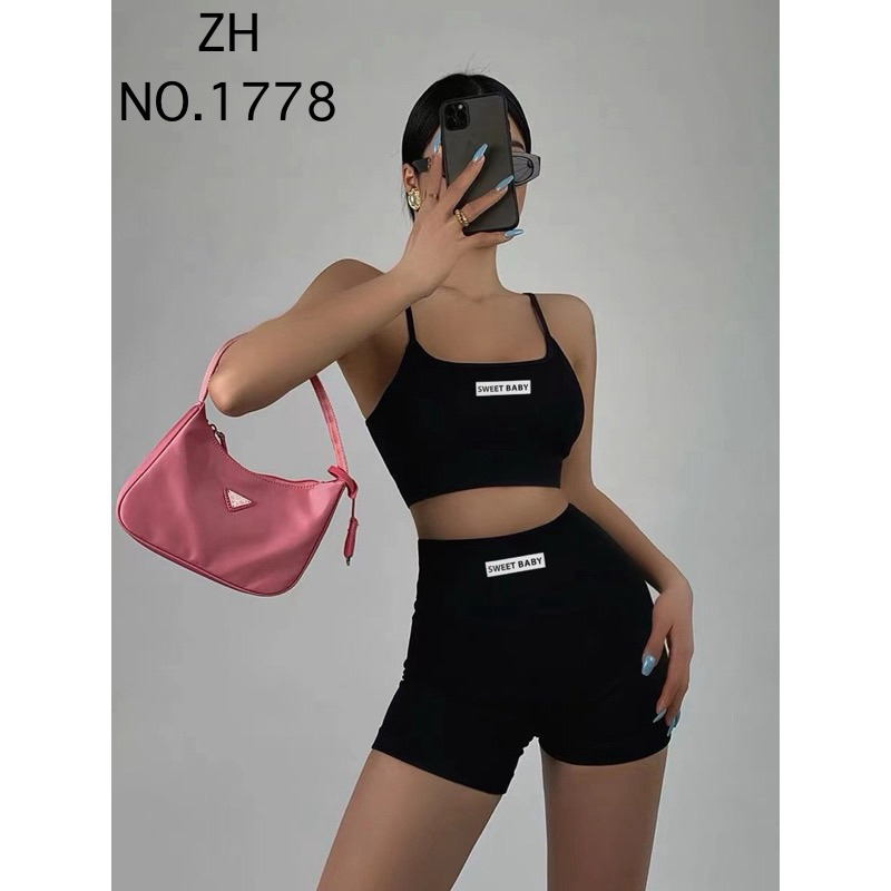 ZH.1778ชุดเซทสปอร์ตบราsweet babyงานผ้าร่อง13สี บราสปอร์ต+กางเกงขาสั้น ชุดโยคะ ชุดออกกำลังกายสำหรับผู้หญิง - รูปที่ 2